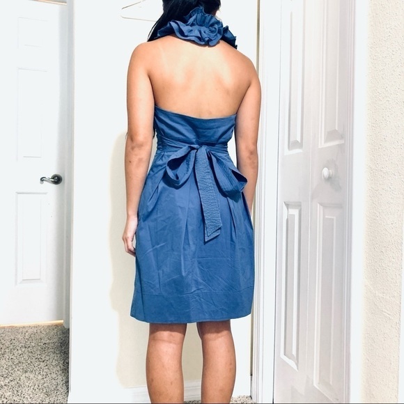BCBG Maxazaria VTG Blue Halter Cocktail Dress Y2K whimsical ruffle womens size 2 - Picture 4 of 9